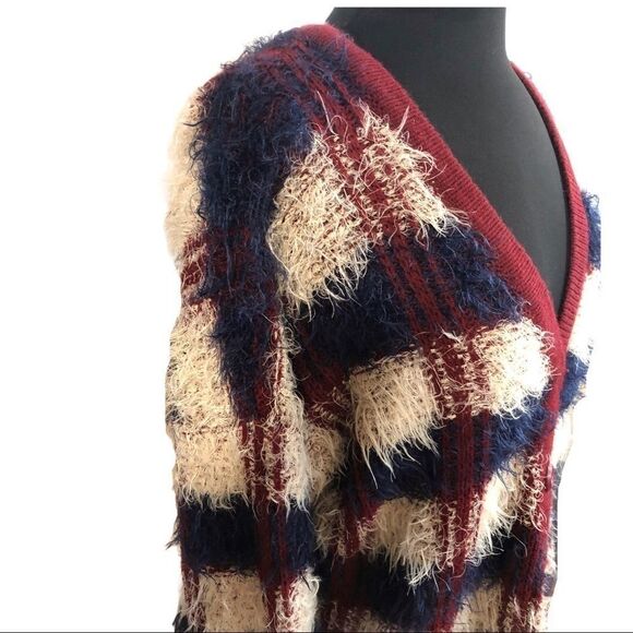 JOA Los Angeles Checked Feather Yarn Cardigan Sz L - Picture 4 of 13
